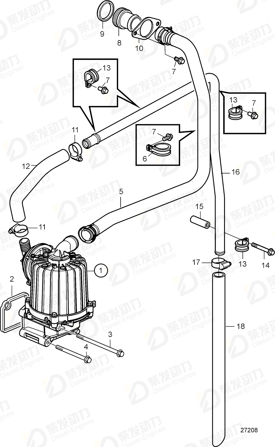 VOLVO Hose clamp 21078879 Drawing VOLVO Hose clamp 21078879 Drawing